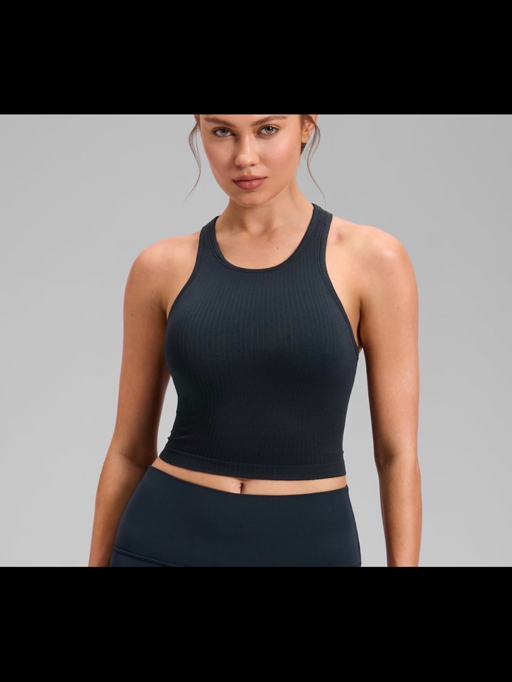 Ribbed High-Neck Crop Tank - Black